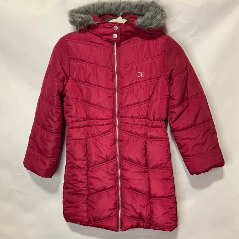 CALVIN KLEIN JEANS Girl's Puffer Hooded Fleece-Lined Coat - Size 8/10 (M)